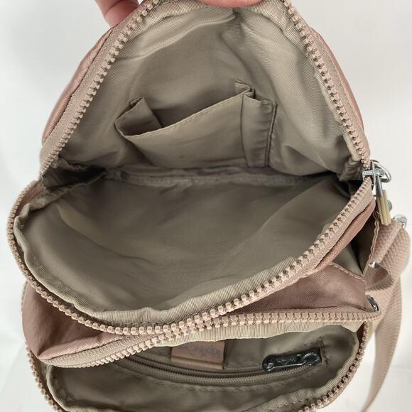 Kipling Sabian Triple Compartment Crossbody Bag Purse Dusty Taupe Pink - Picture 7 of 8